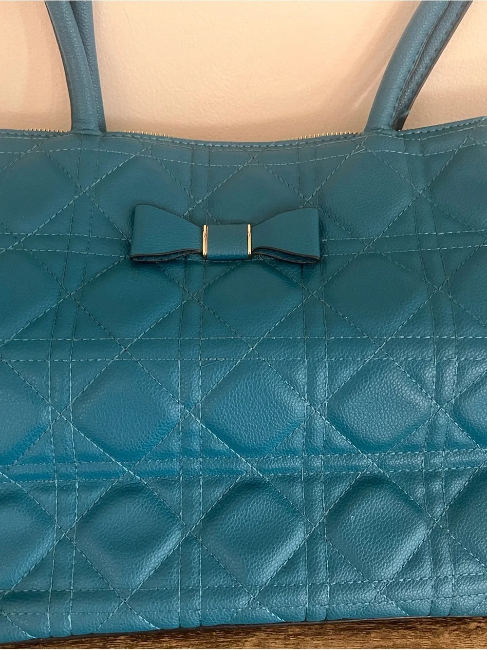 Quilted Teal Bow Tote Bag with matching Mini Tote Bag - Women’s Everyday Handbag